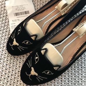 Charlotte Olympia black velvet kitty flats 38.5